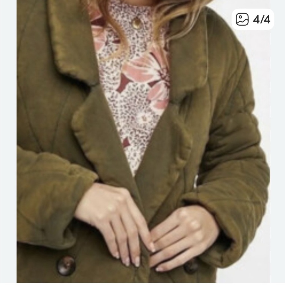Free People Tawny Puffer Quilted Olive Utility Jacket/Blazer